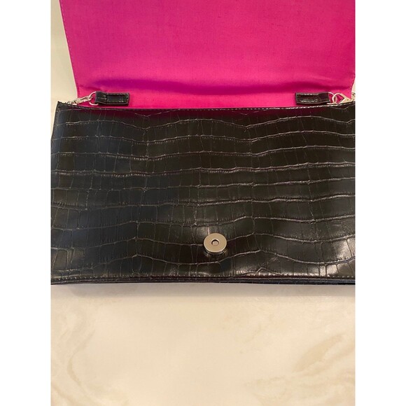 Daisy Fuentes Handbag Purse Black Faux Alligator Skin Clutch w/ Chain Strap Bag - Picture 4 of 9